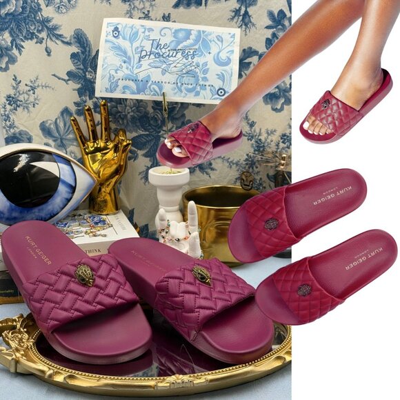 🆕 KURT GEIGER LONDON 🧿 NWOB Meena Eagle Quilted Slide, Purple - Sz EU39 US 8.5 - Picture 1 of 12